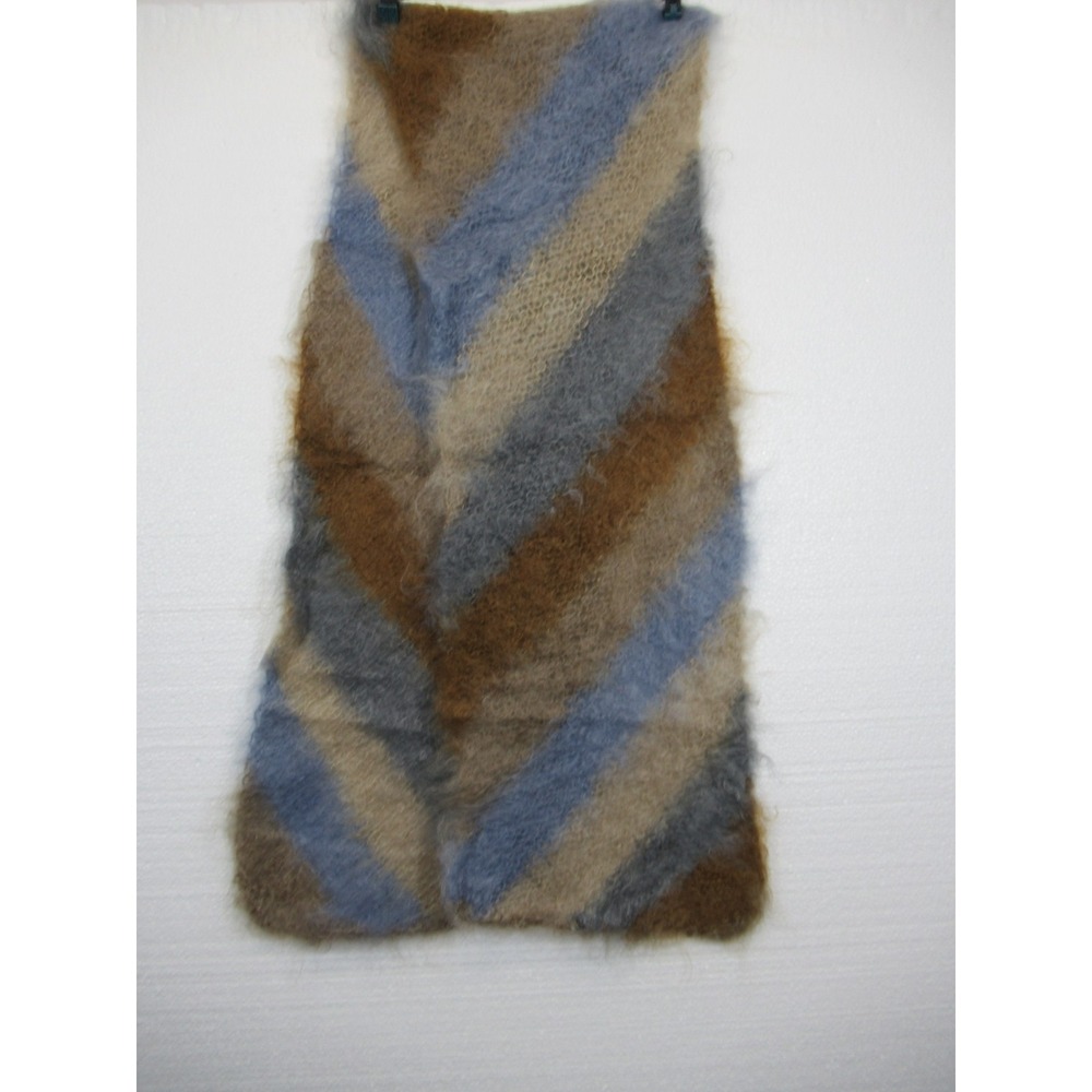 Nice Touch Kid Mohair Merino Wool Winter Scarf Women Blue/Brown Striped 53"
